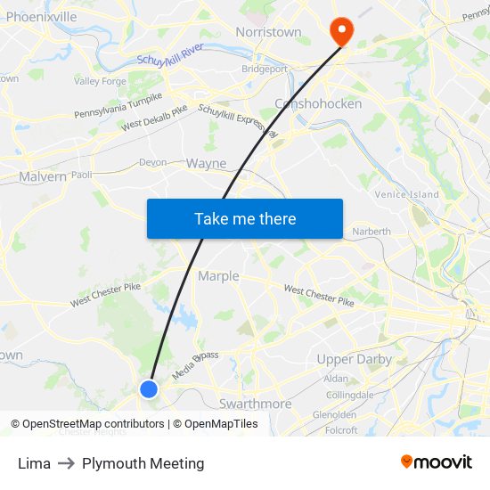 Lima to Plymouth Meeting map