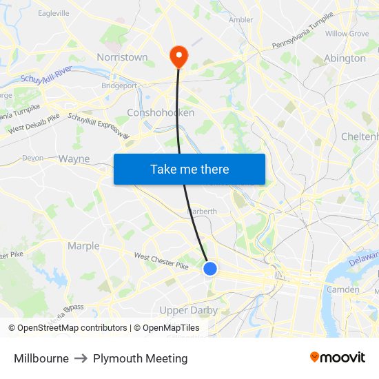 Millbourne to Plymouth Meeting map