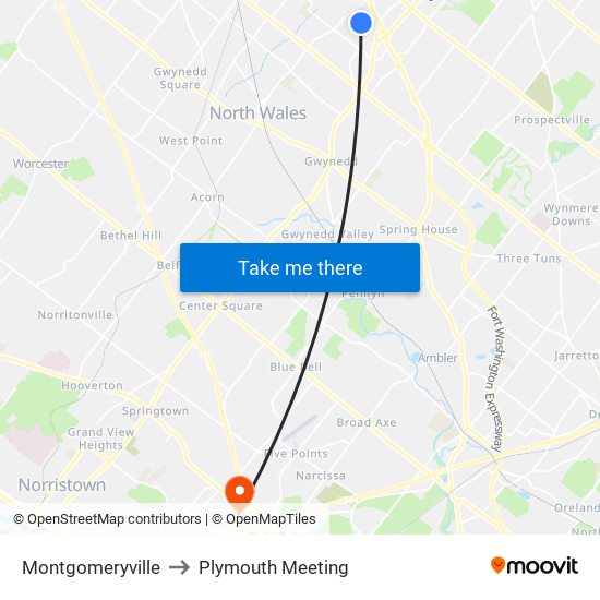 Montgomeryville to Plymouth Meeting map