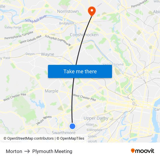Morton to Plymouth Meeting map