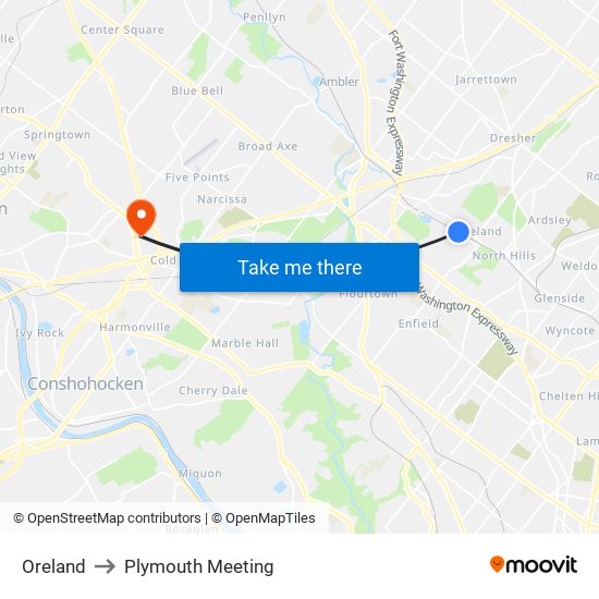 Oreland to Plymouth Meeting map
