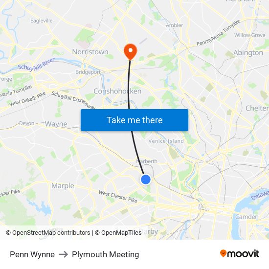 Penn Wynne to Plymouth Meeting map