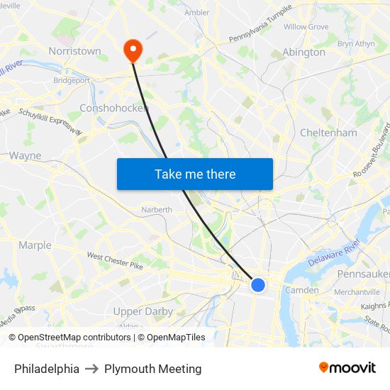 Philadelphia to Plymouth Meeting map