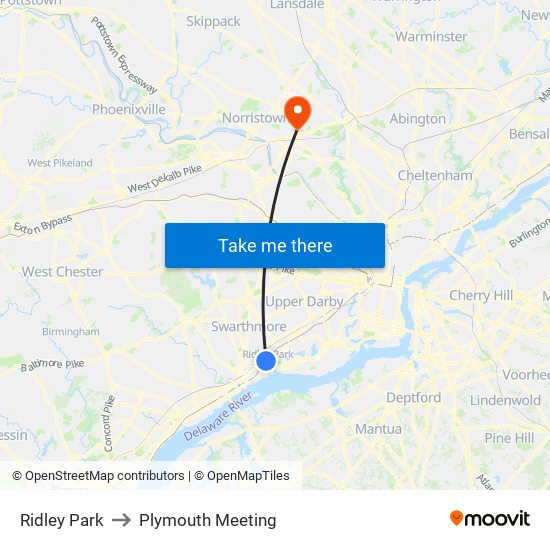 Ridley Park to Plymouth Meeting map