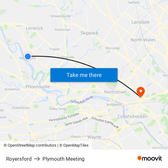 Royersford to Plymouth Meeting map