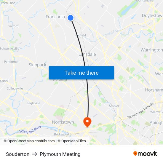 Souderton to Plymouth Meeting map