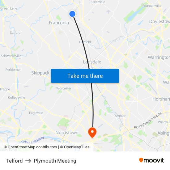 Telford to Plymouth Meeting map