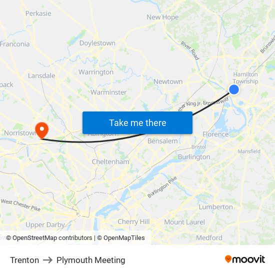 Trenton to Plymouth Meeting map