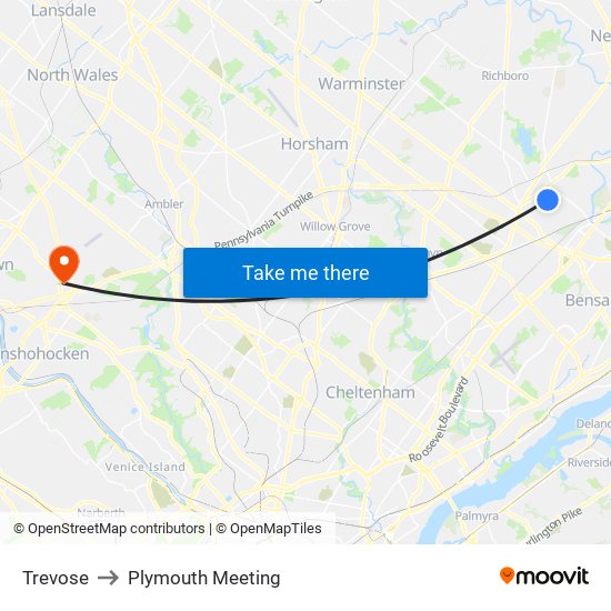 Trevose to Plymouth Meeting map