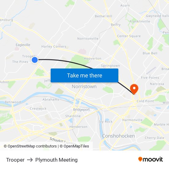 Trooper to Plymouth Meeting map