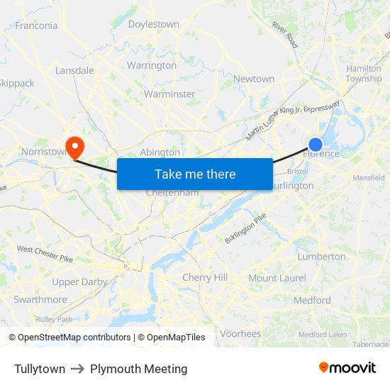 Tullytown to Plymouth Meeting map