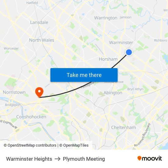 Warminster Heights to Plymouth Meeting map