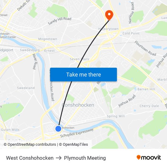 West Conshohocken to Plymouth Meeting map