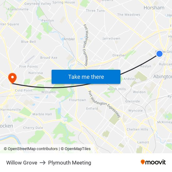 Willow Grove to Plymouth Meeting map