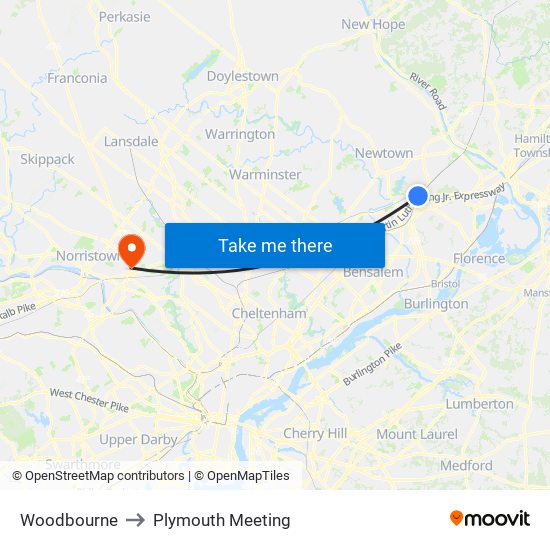 Woodbourne to Plymouth Meeting map