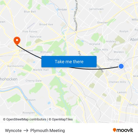 Wyncote to Plymouth Meeting map