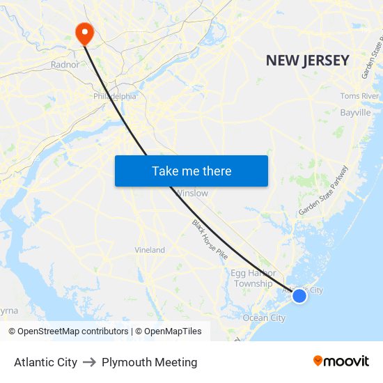 Atlantic City to Plymouth Meeting map