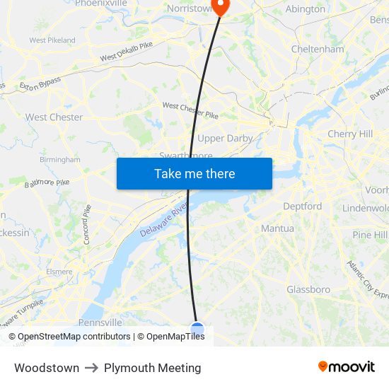 Woodstown to Plymouth Meeting map
