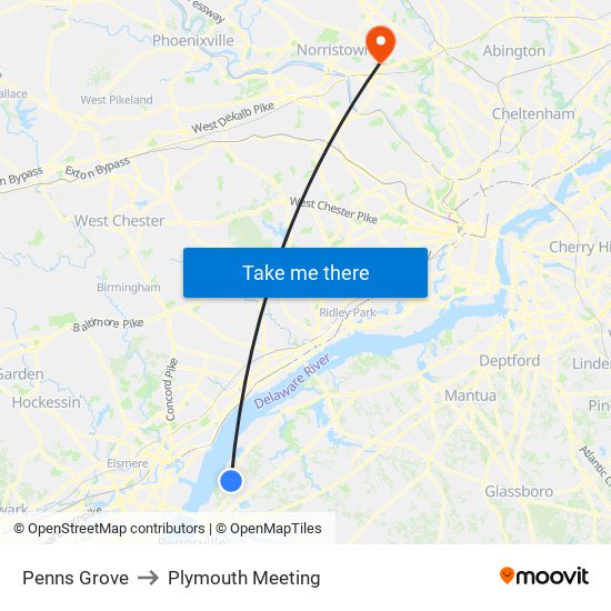 Penns Grove to Plymouth Meeting map
