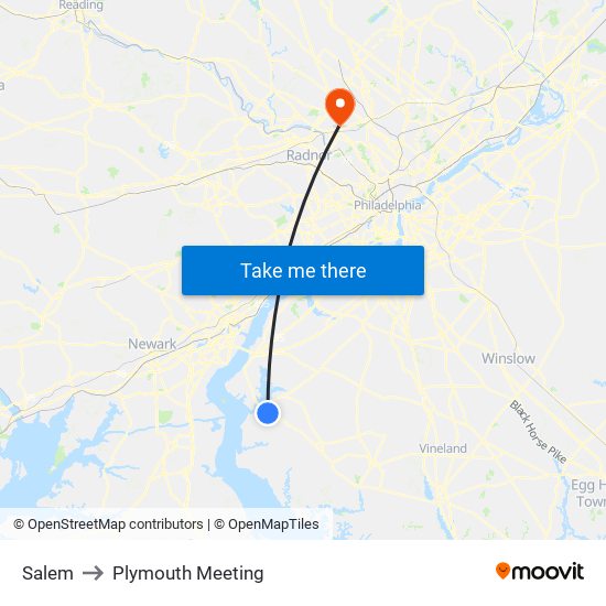 Salem to Plymouth Meeting map