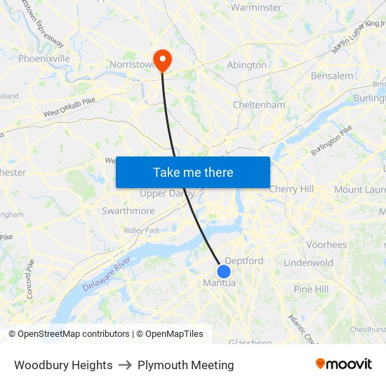 Woodbury Heights to Plymouth Meeting map