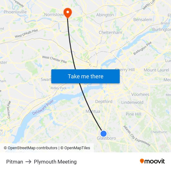 Pitman to Plymouth Meeting map