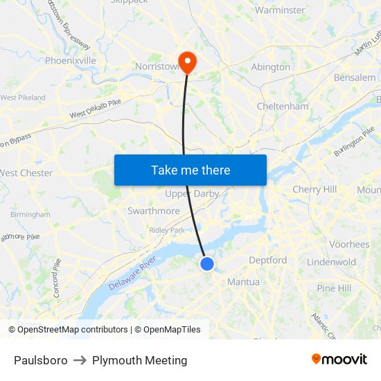 Paulsboro to Plymouth Meeting map