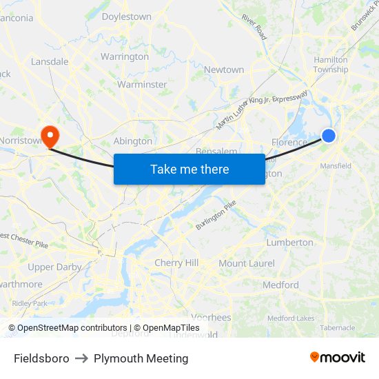 Fieldsboro to Plymouth Meeting map