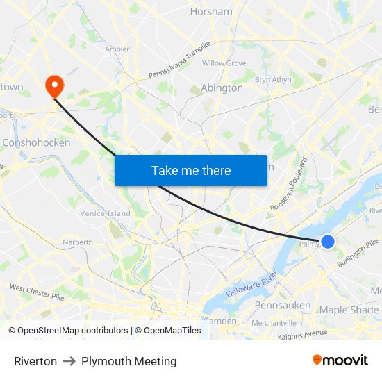 Riverton to Plymouth Meeting map