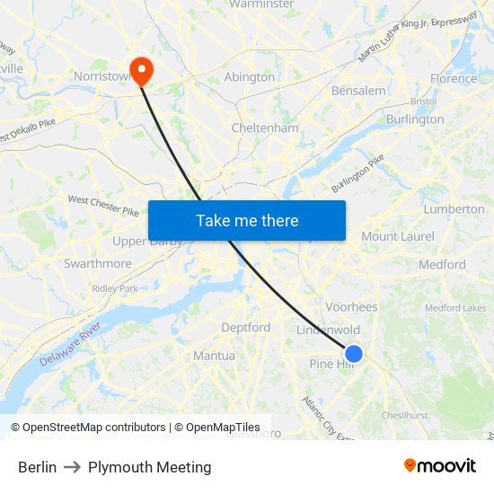 Berlin to Plymouth Meeting map