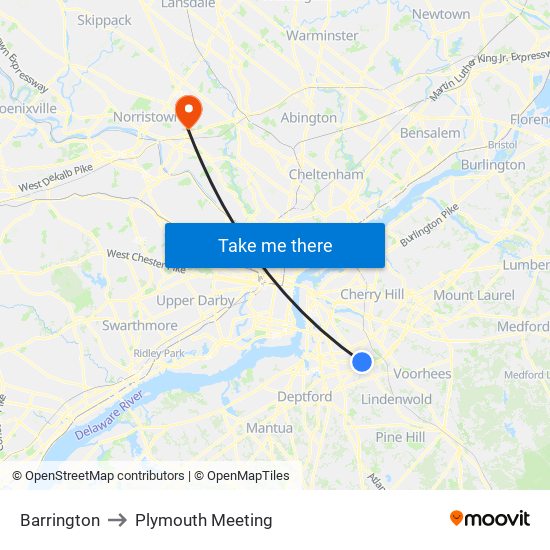 Barrington to Plymouth Meeting map