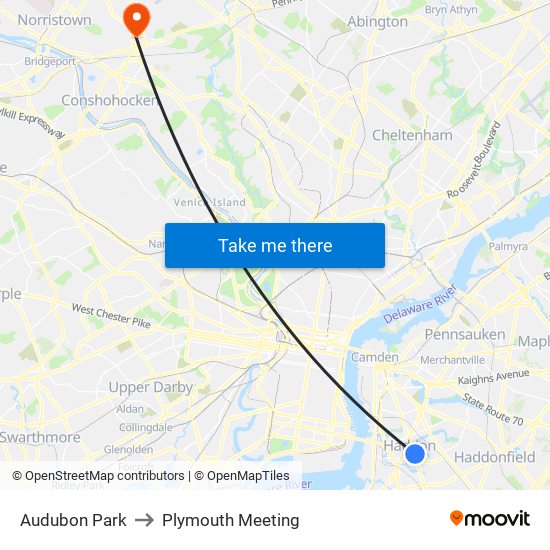 Audubon Park to Plymouth Meeting map