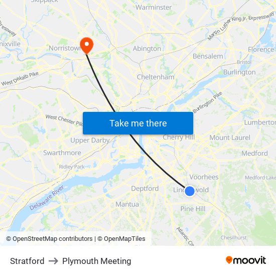 Stratford to Plymouth Meeting map