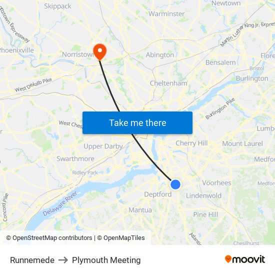 Runnemede to Plymouth Meeting map