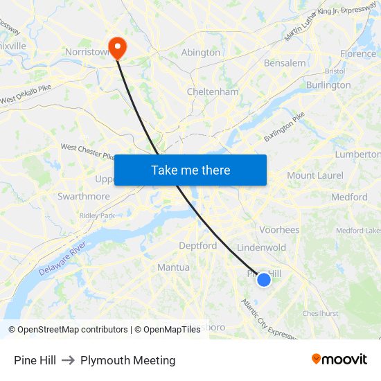 Pine Hill to Plymouth Meeting map