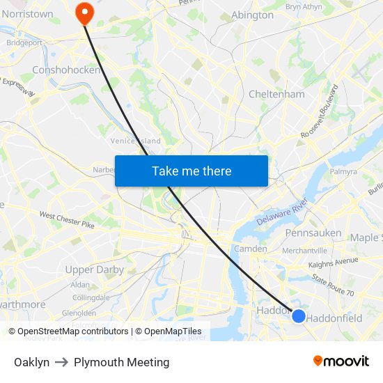 Oaklyn to Plymouth Meeting map