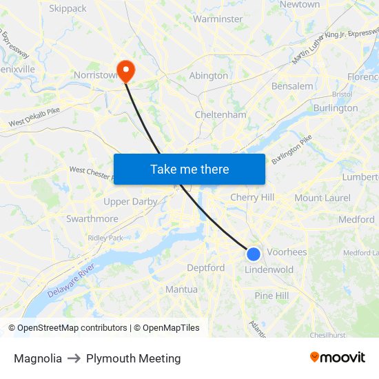 Magnolia to Plymouth Meeting map
