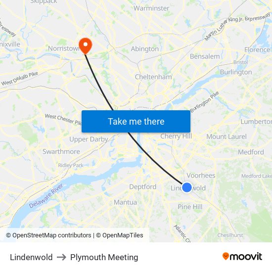 Lindenwold to Plymouth Meeting map