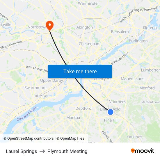 Laurel Springs to Plymouth Meeting map