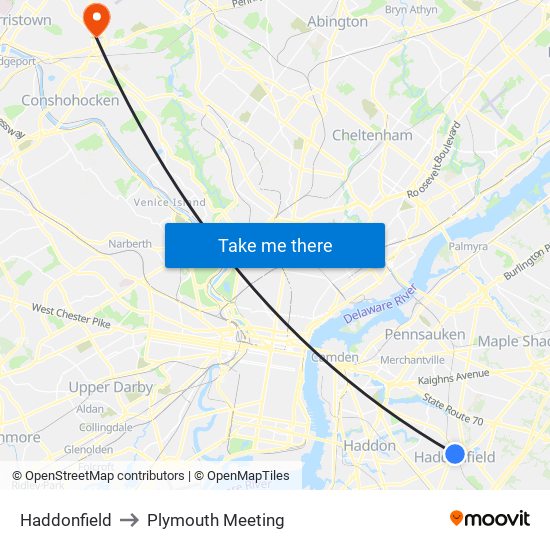 Haddonfield to Plymouth Meeting map