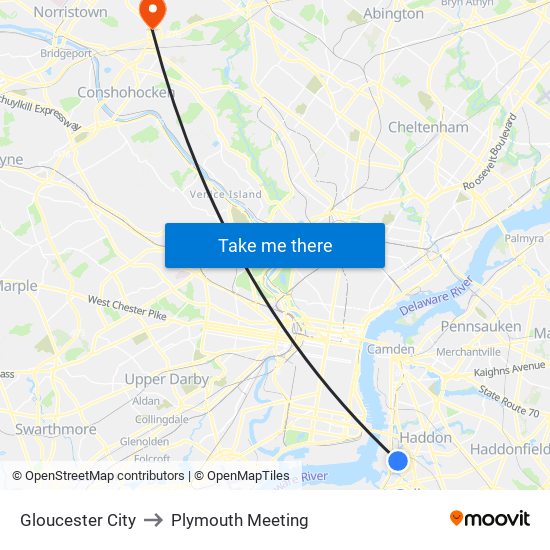 Gloucester City to Plymouth Meeting map