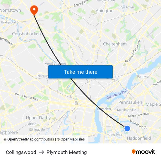 Collingswood to Plymouth Meeting map