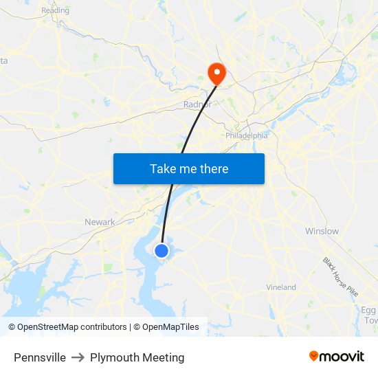 Pennsville to Plymouth Meeting map
