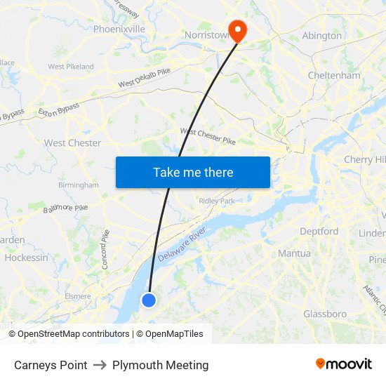 Carneys Point to Plymouth Meeting map