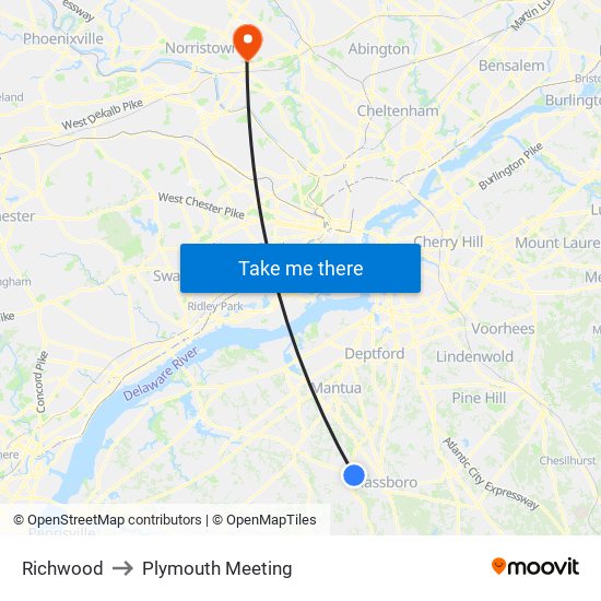 Richwood to Plymouth Meeting map