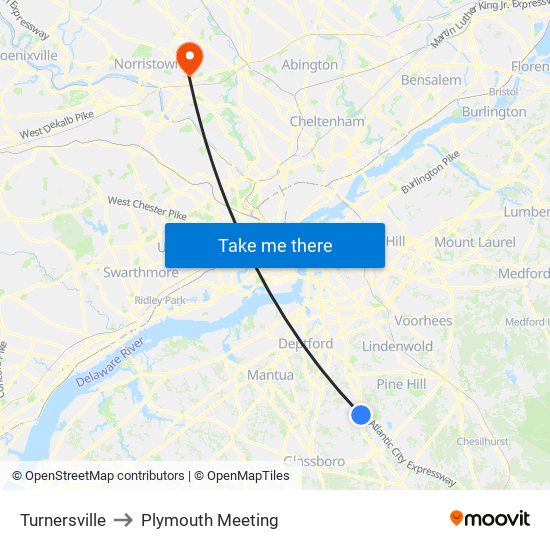 Turnersville to Plymouth Meeting map