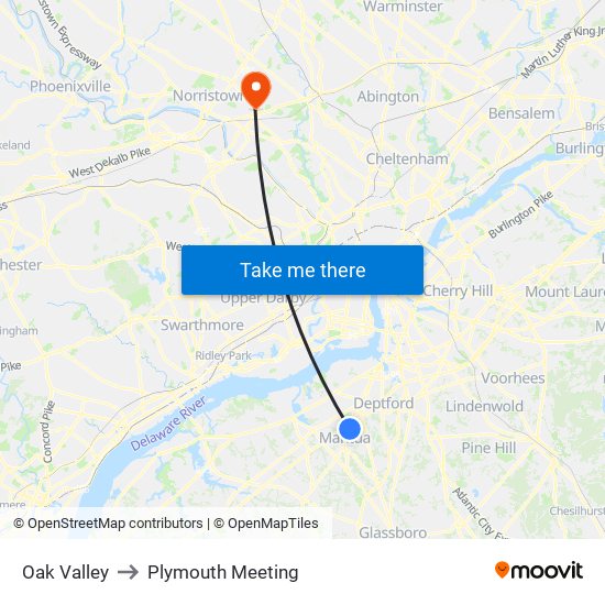Oak Valley to Plymouth Meeting map