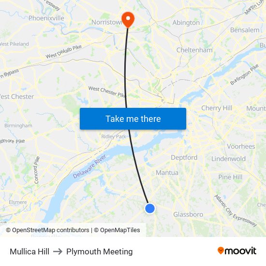 Mullica Hill to Plymouth Meeting map