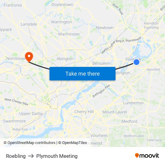 Roebling to Plymouth Meeting map