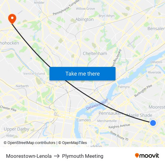 Moorestown-Lenola to Plymouth Meeting map